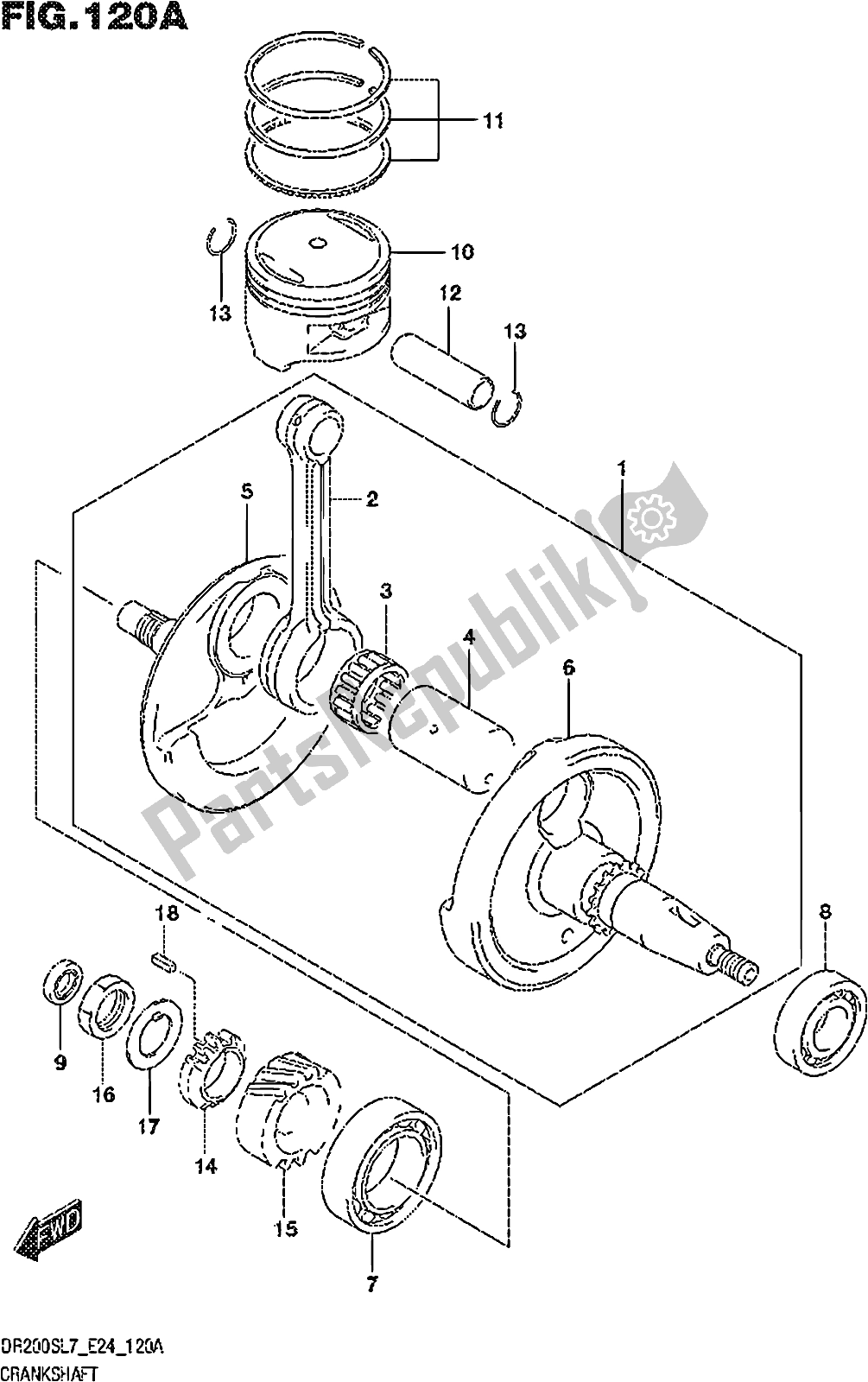 All parts for the Fig. 120a Crankshaft of the Suzuki DR 200S 2017