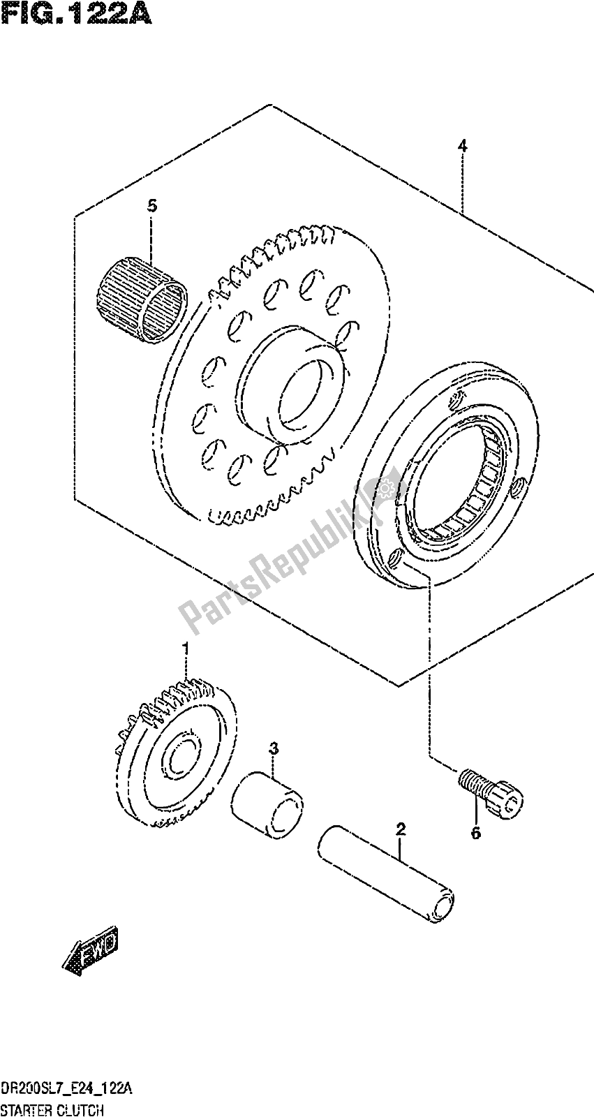 All parts for the Fig. 122a Starter Clutch of the Suzuki DR 200S 2017