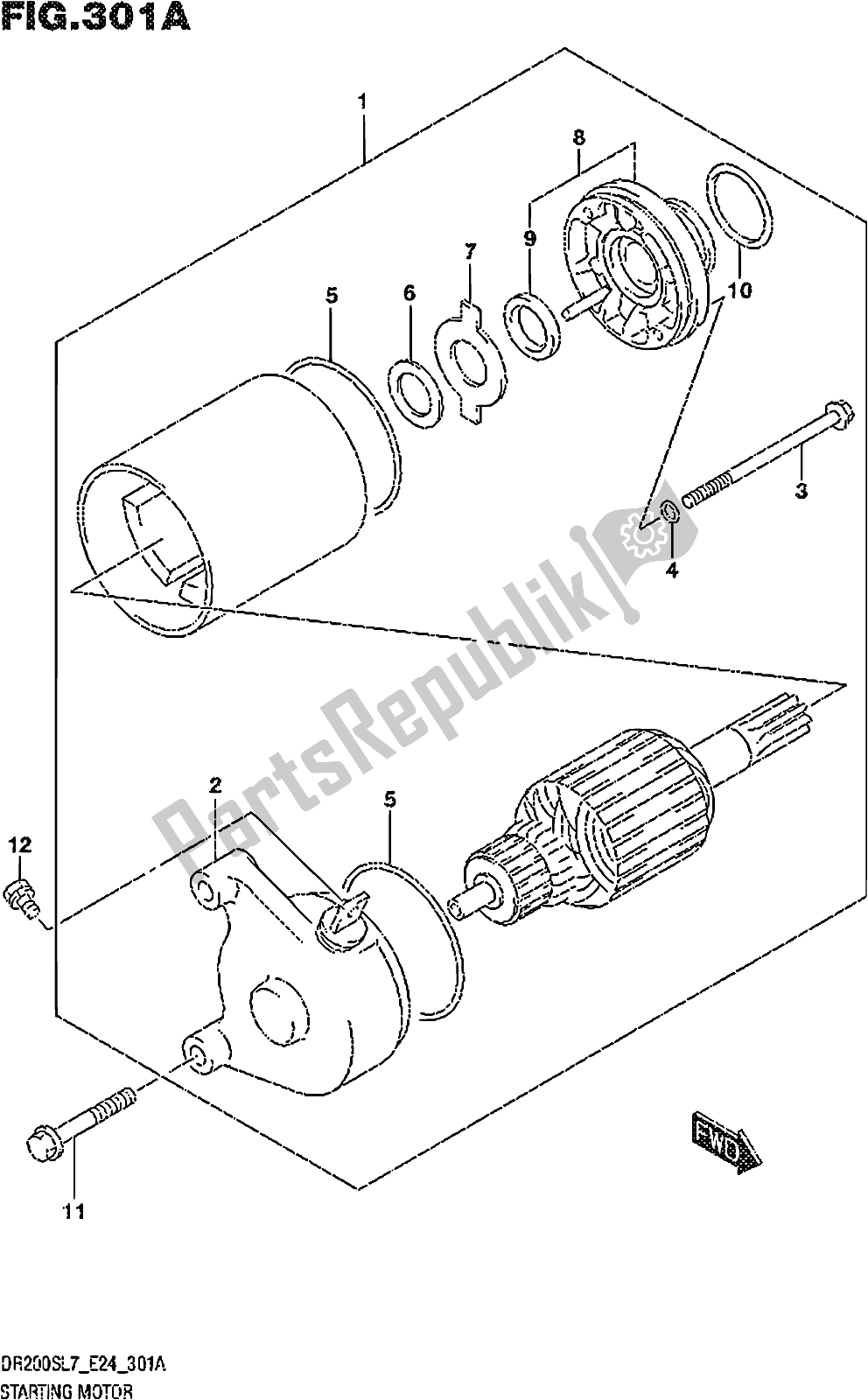 All parts for the Fig. 301a Starting Motor of the Suzuki DR 200S 2017