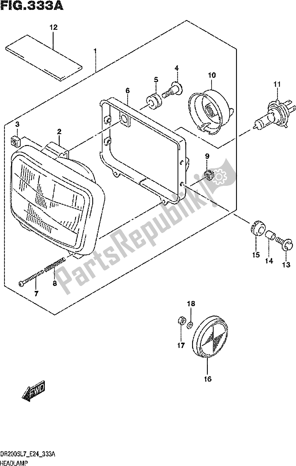 Toutes les pièces pour le Fig. 333a Headlamp du Suzuki DR 200S 2017