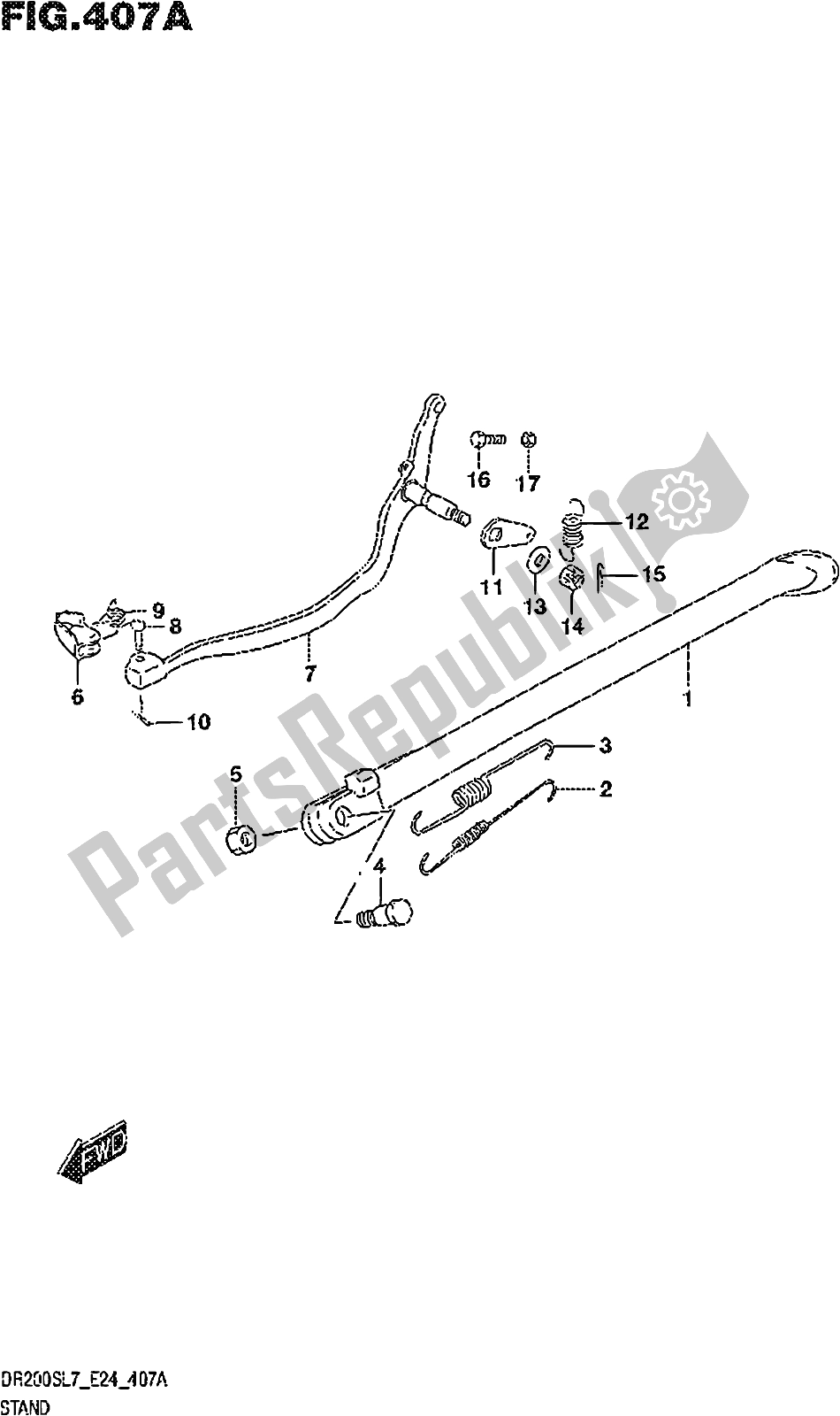 All parts for the Fig. 407a Stand of the Suzuki DR 200S 2017