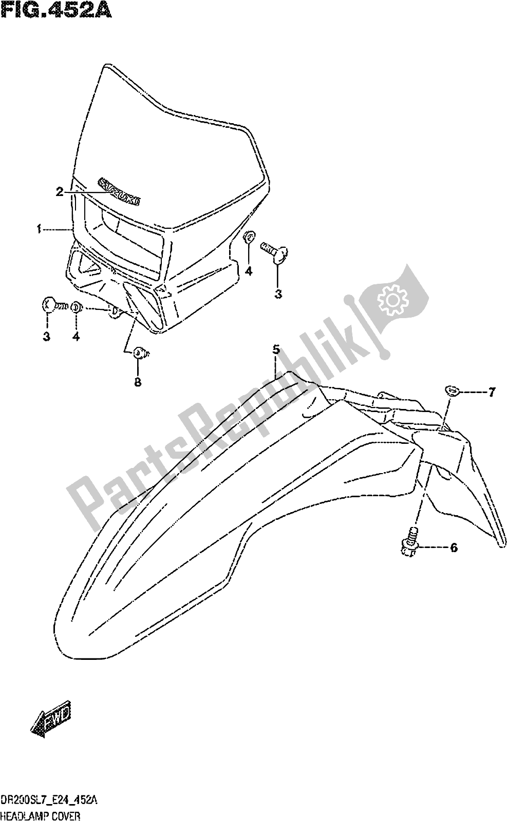 All parts for the Fig. 452a Headlamp Cover of the Suzuki DR 200S 2017