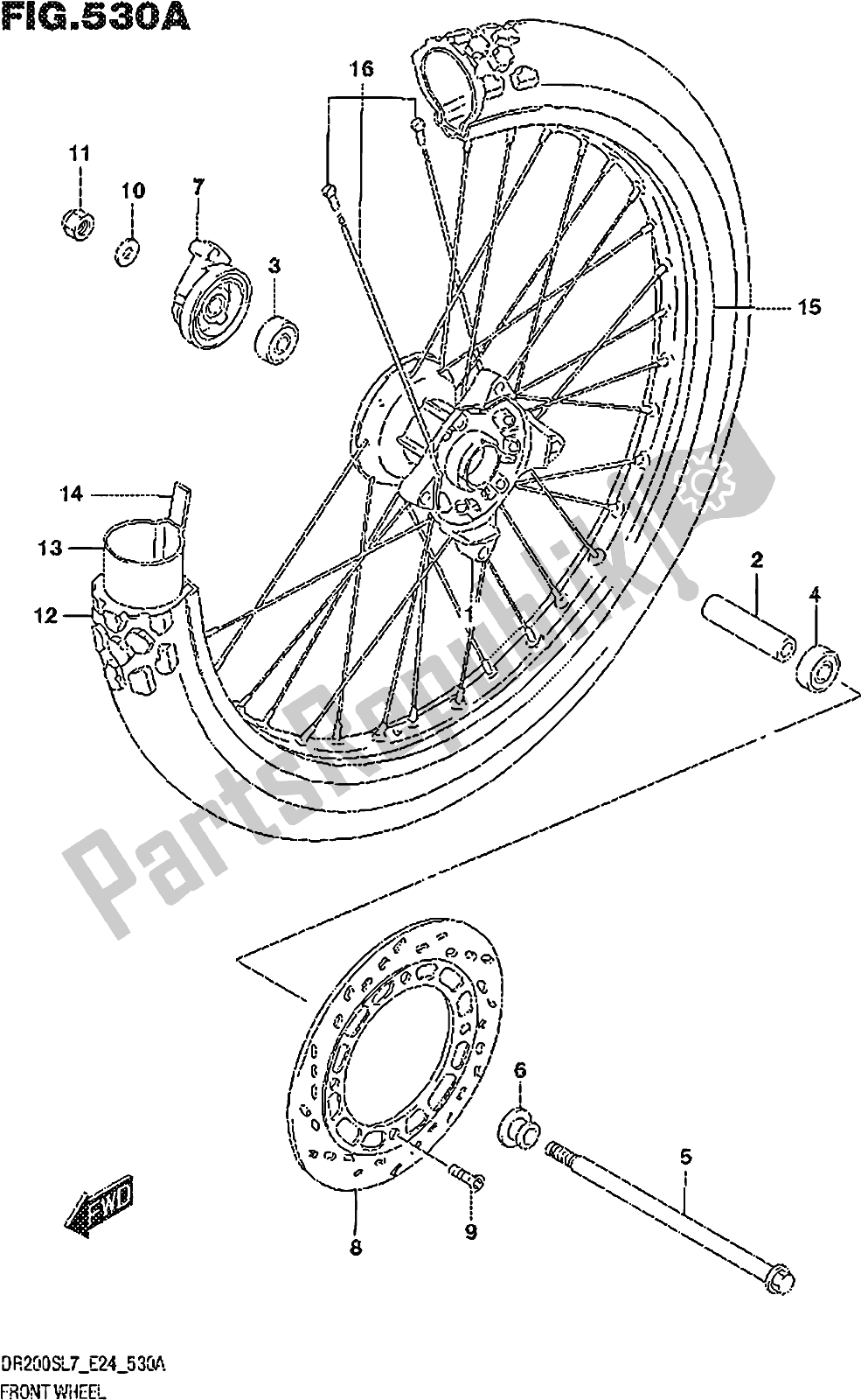 All parts for the Fig. 530a Front Wheel of the Suzuki DR 200S 2017