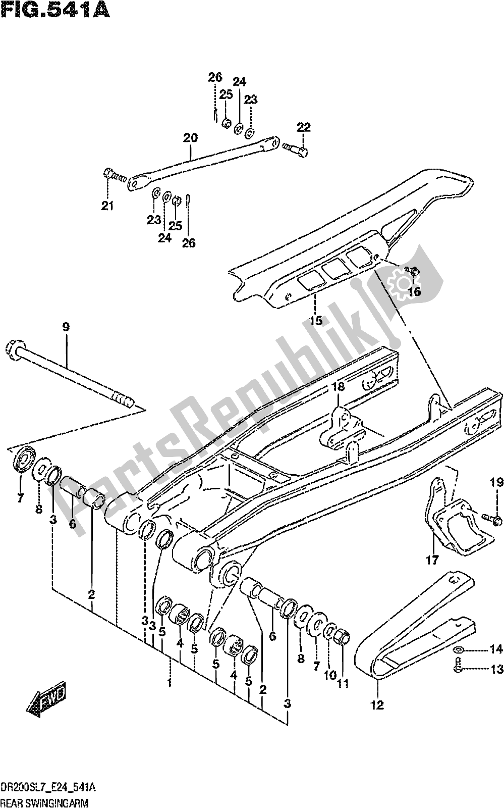 All parts for the Fig. 541a Rear Swingingarm of the Suzuki DR 200S 2017