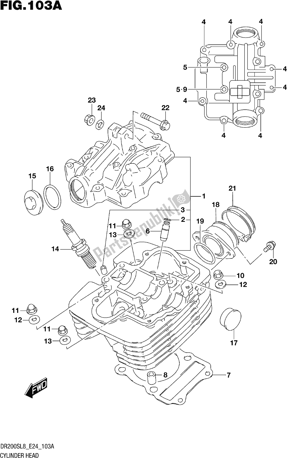 Alle onderdelen voor de Fig. 103a Cylinder Head van de Suzuki DR 200S 2018