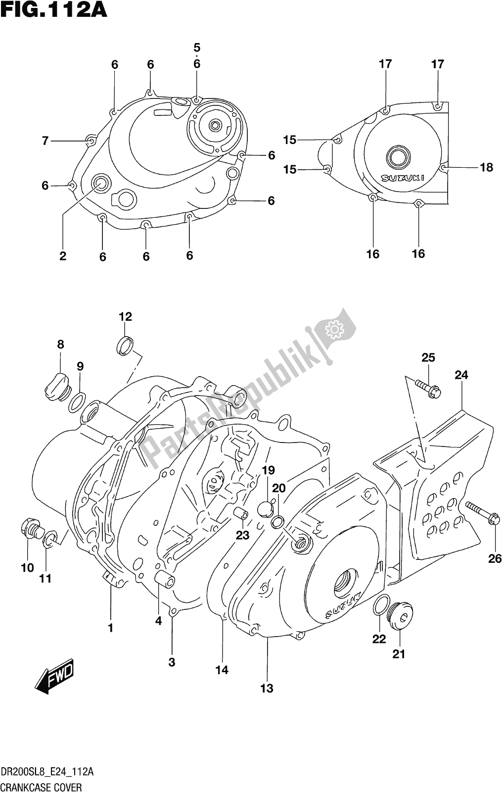 All parts for the Fig. 112a Crankcase Cover of the Suzuki DR 200S 2018