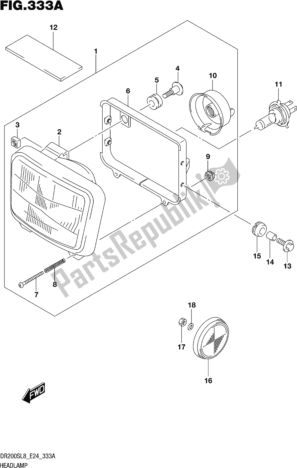 All parts for the Fig. 333a Headlamp of the Suzuki DR 200S 2018