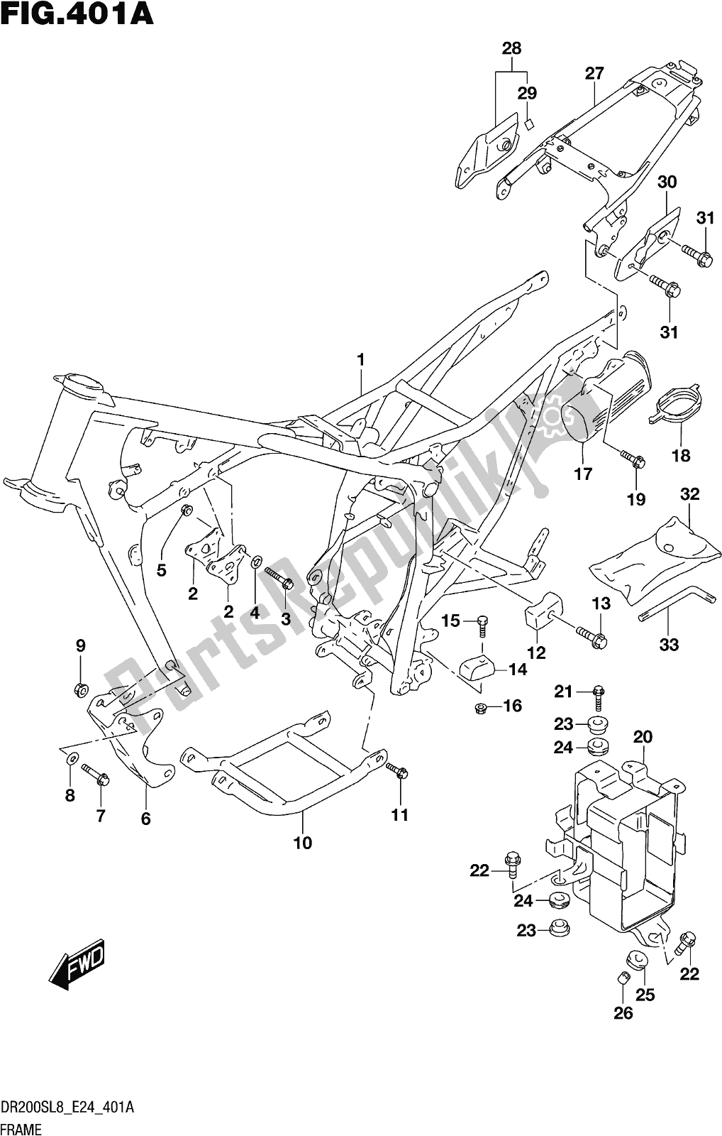 Todas as partes de Fig. 401a Frame do Suzuki DR 200S 2018