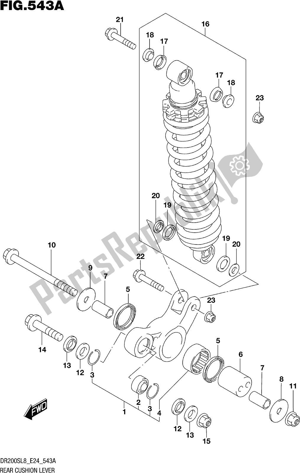 Todas as partes de Fig. 543a Rear Cushion Lever do Suzuki DR 200S 2018