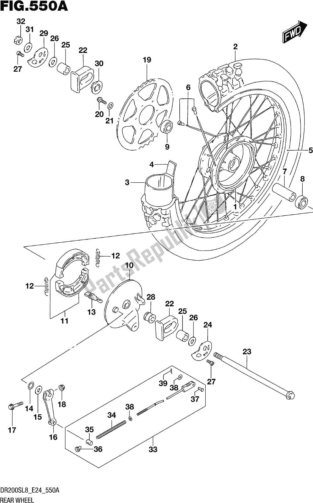 Todas as partes de Fig. 550a Rear Wheel do Suzuki DR 200S 2018