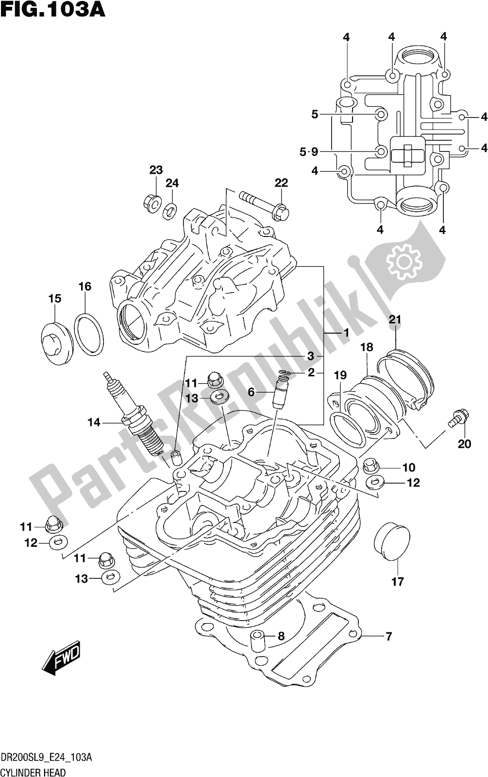All parts for the Fig. 103a Cylinder Head of the Suzuki DR 200S 2019