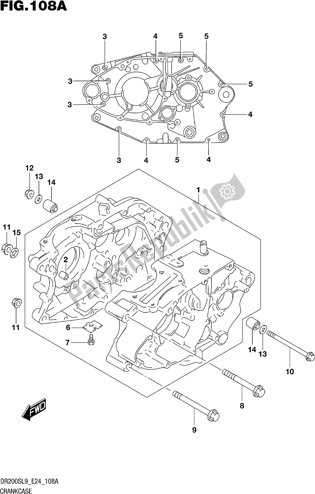 All parts for the Fig. 108a Crankcase of the Suzuki DR 200S 2019