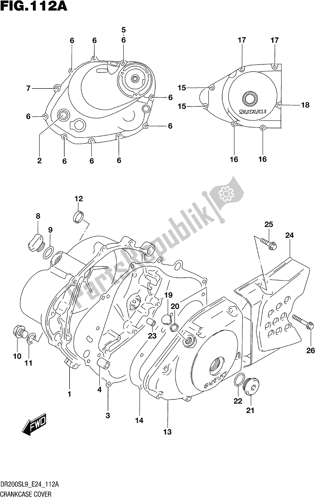 All parts for the Fig. 112a Crankcase Cover of the Suzuki DR 200S 2019