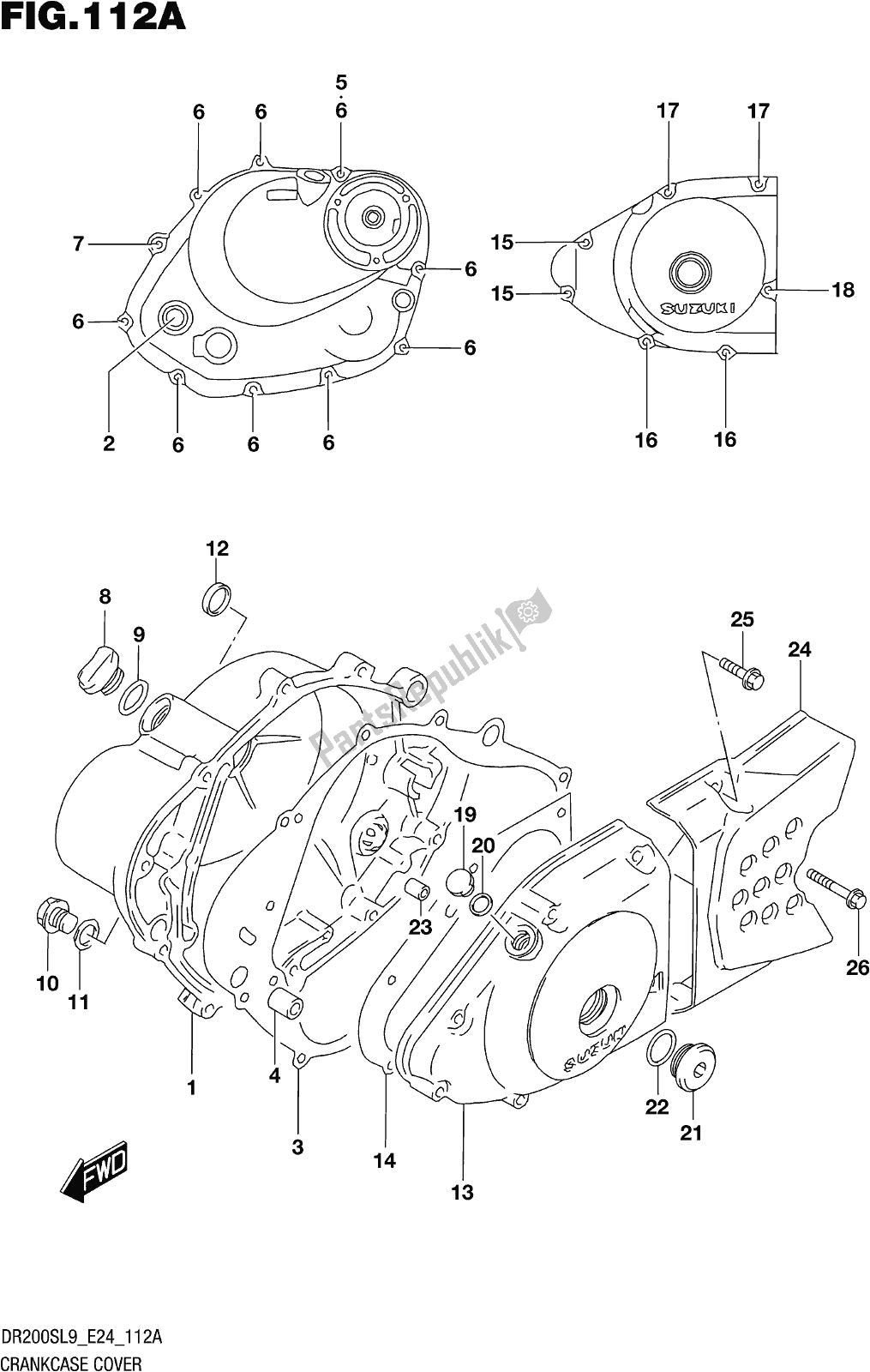 All parts for the Fig. 112a Crankcase Cover of the Suzuki DR 200S 2019