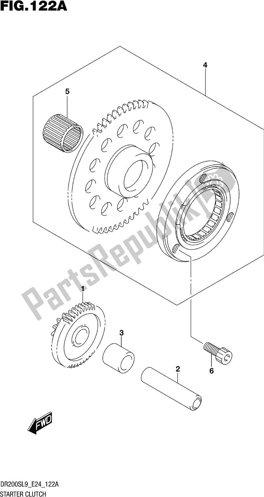 All parts for the Fig. 122a Starter Clutch of the Suzuki DR 200S 2019