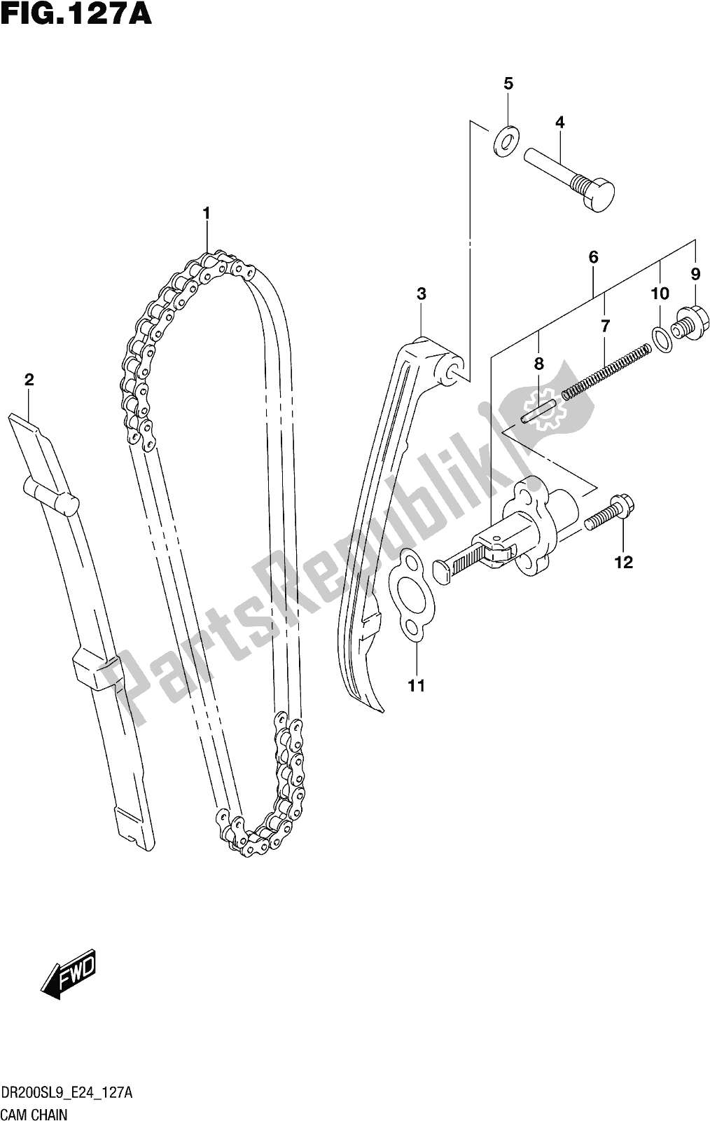 All parts for the Fig. 127a Cam Chain of the Suzuki DR 200S 2019