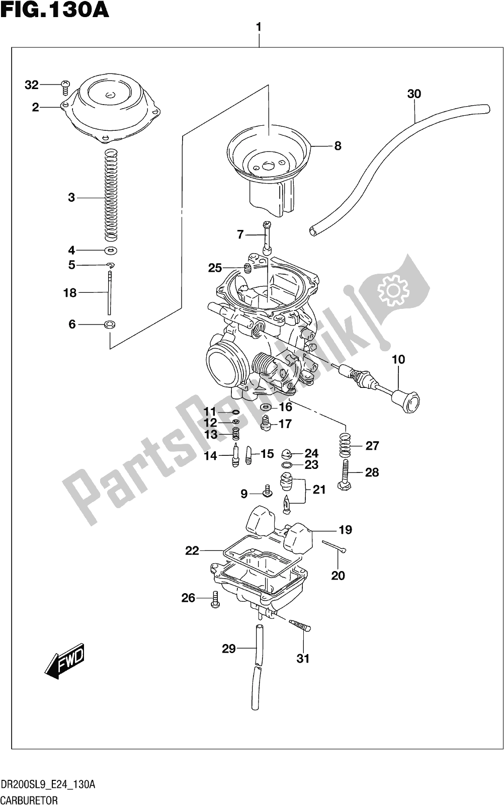 All parts for the Fig. 130a Carburetor of the Suzuki DR 200S 2019