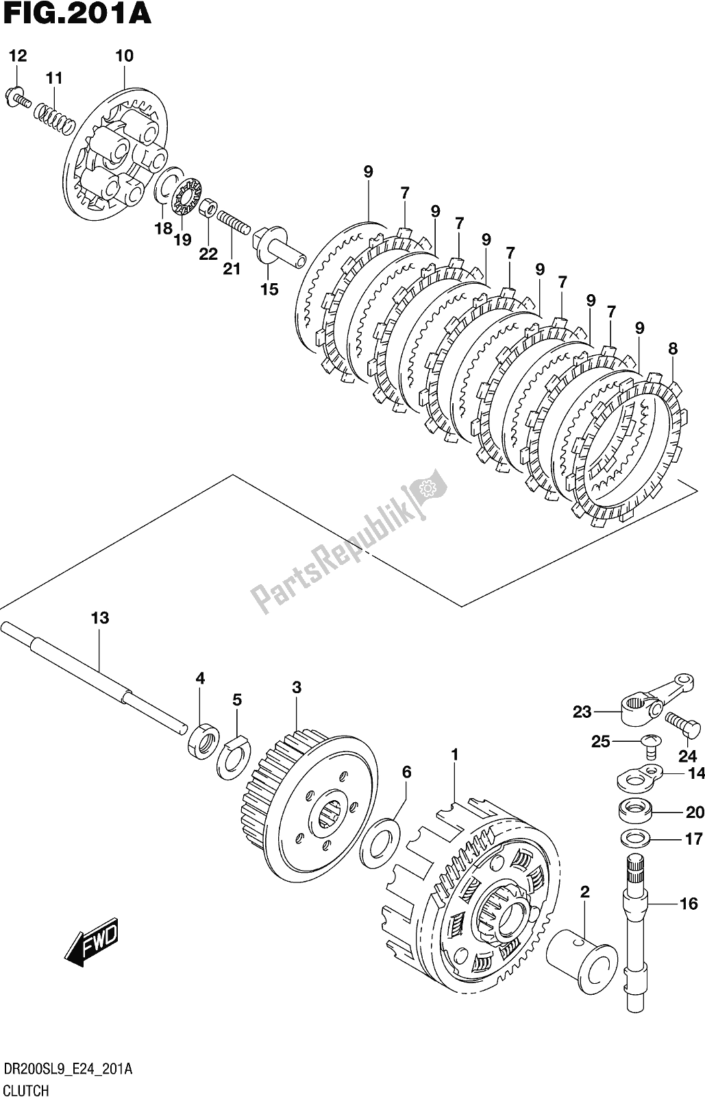 All parts for the Fig. 201a Clutch of the Suzuki DR 200S 2019