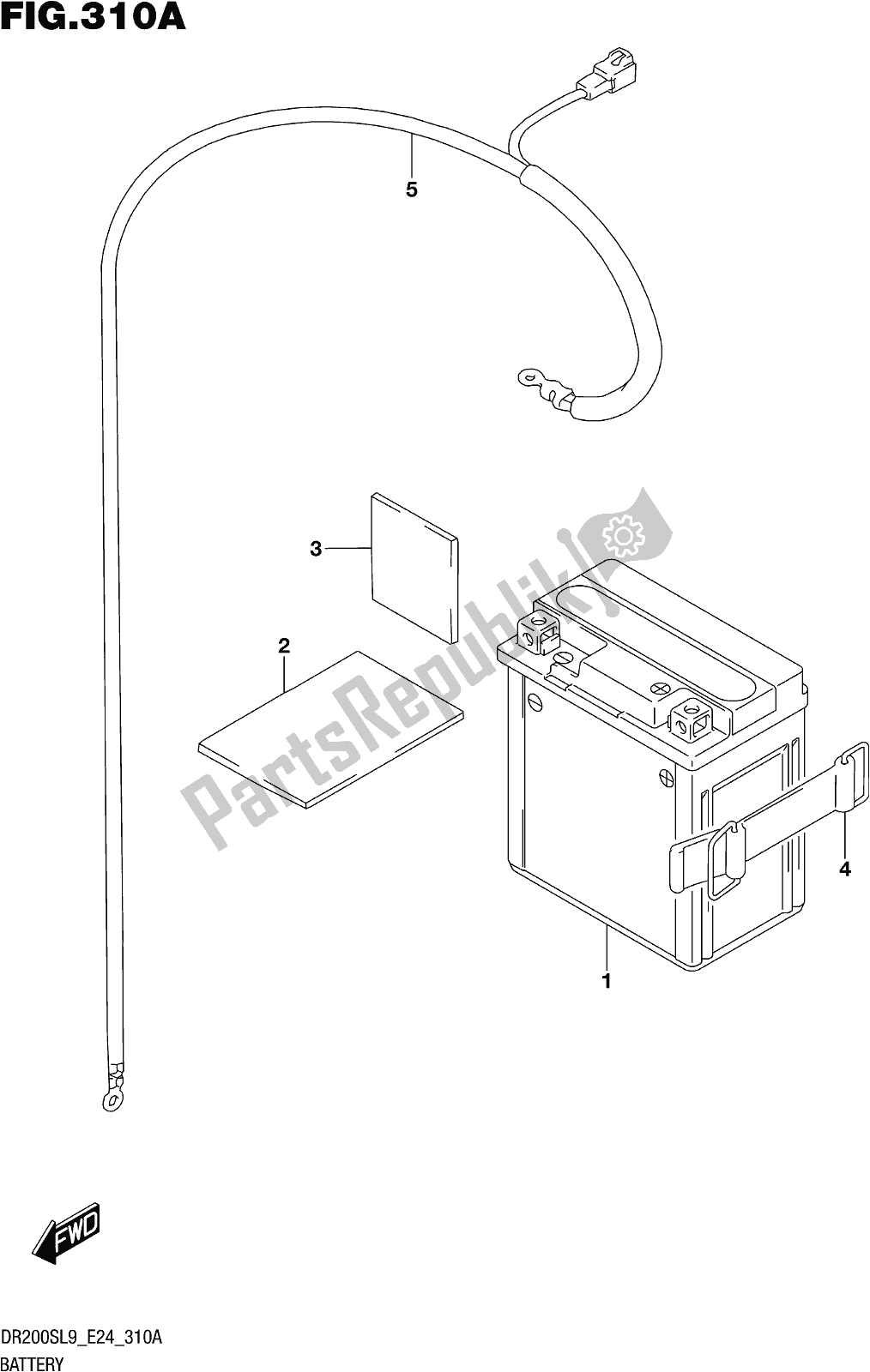 All parts for the Fig. 310a Battery of the Suzuki DR 200S 2019