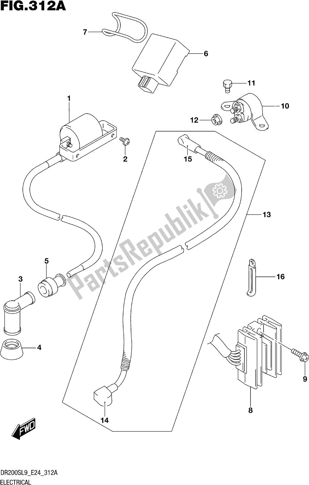 All parts for the Fig. 312a Electrical of the Suzuki DR 200S 2019