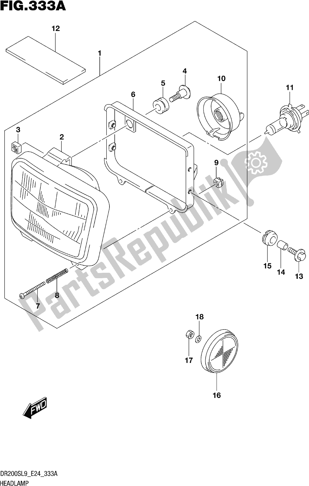 All parts for the Fig. 333a Headlamp of the Suzuki DR 200S 2019