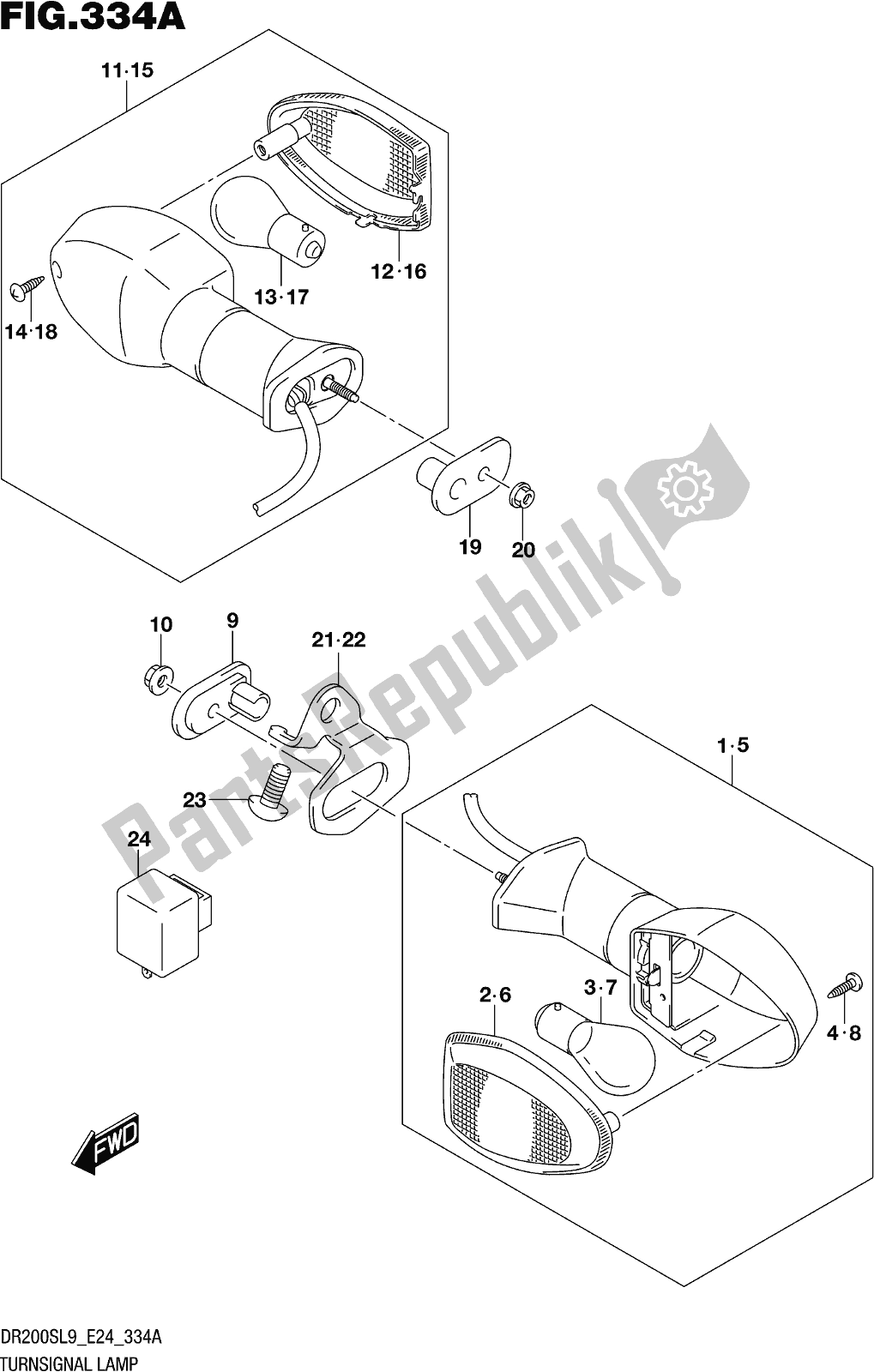 All parts for the Fig. 334a Turnsignal Lamp of the Suzuki DR 200S 2019