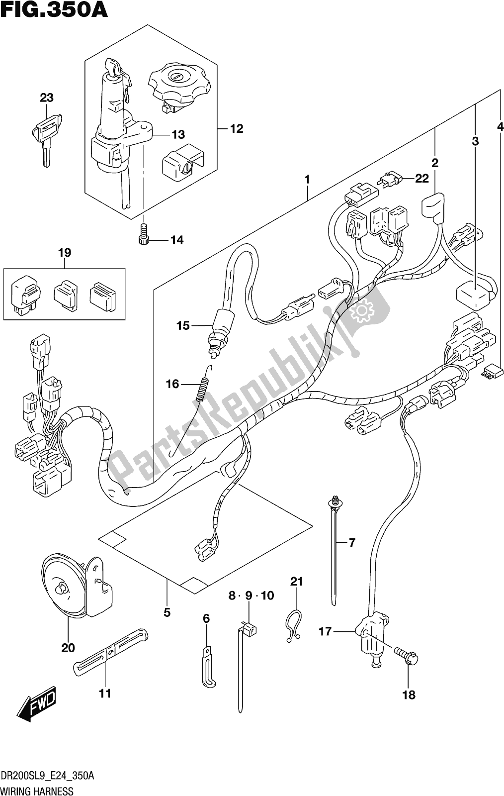 All parts for the Fig. 350a Wiring Harness of the Suzuki DR 200S 2019