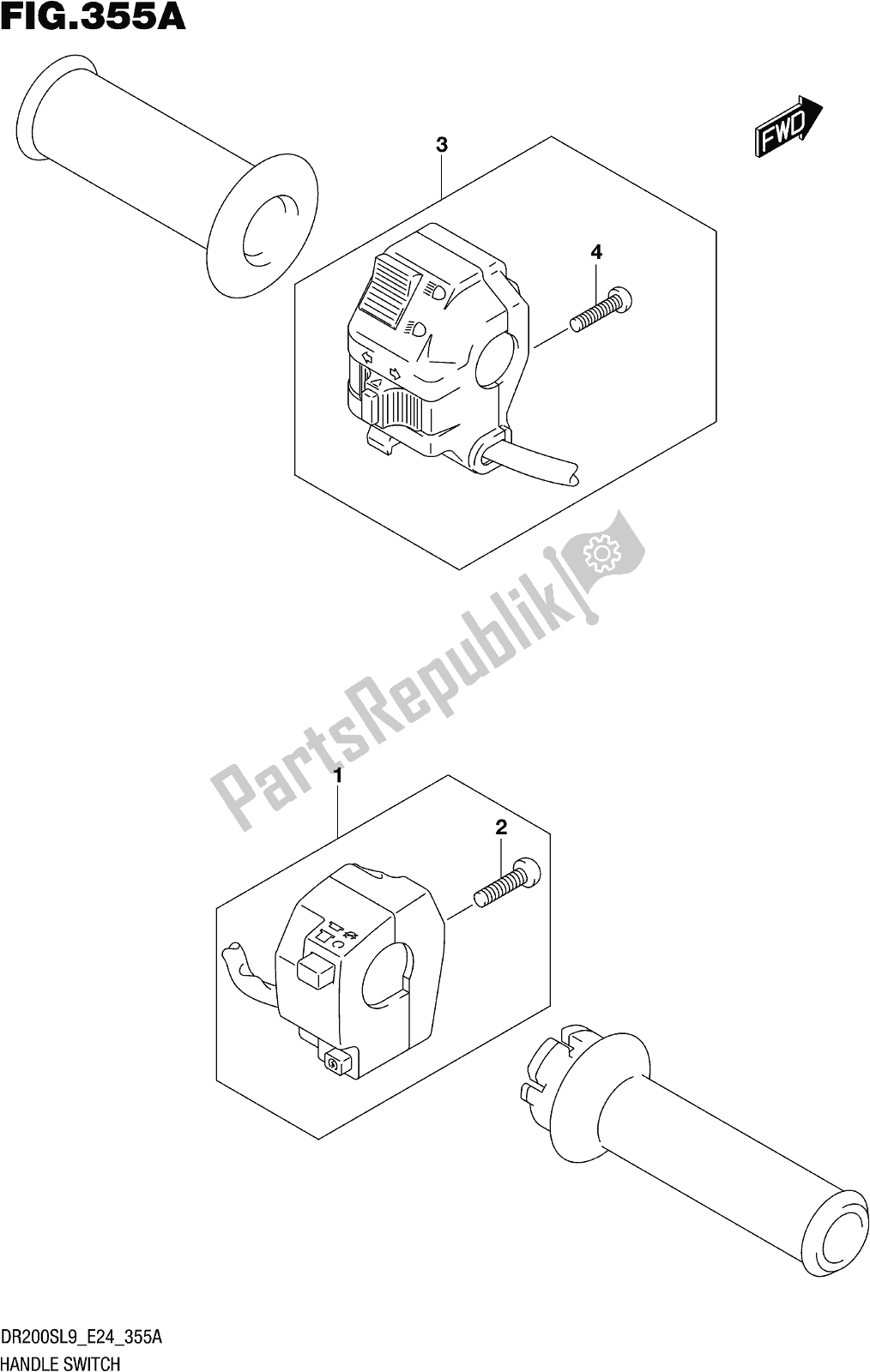 All parts for the Fig. 355a Handle Switch of the Suzuki DR 200S 2019