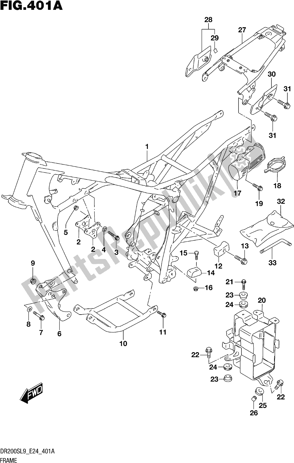 All parts for the Fig. 401a Frame of the Suzuki DR 200S 2019