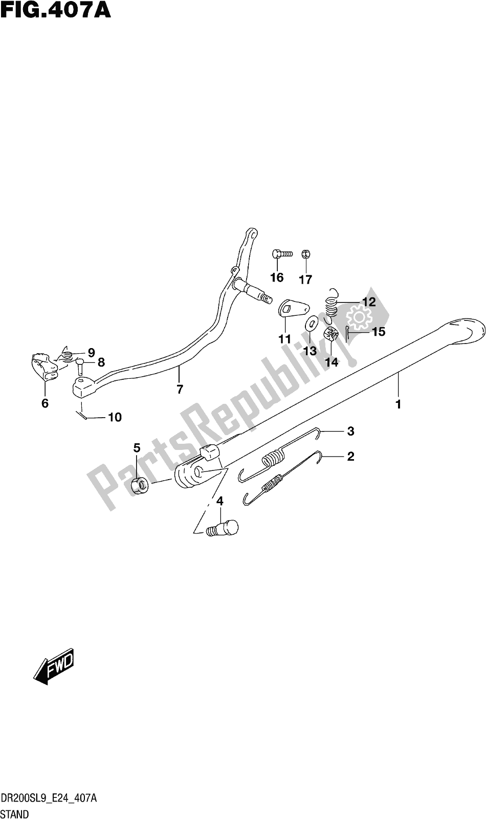 All parts for the Fig. 407a Stand of the Suzuki DR 200S 2019