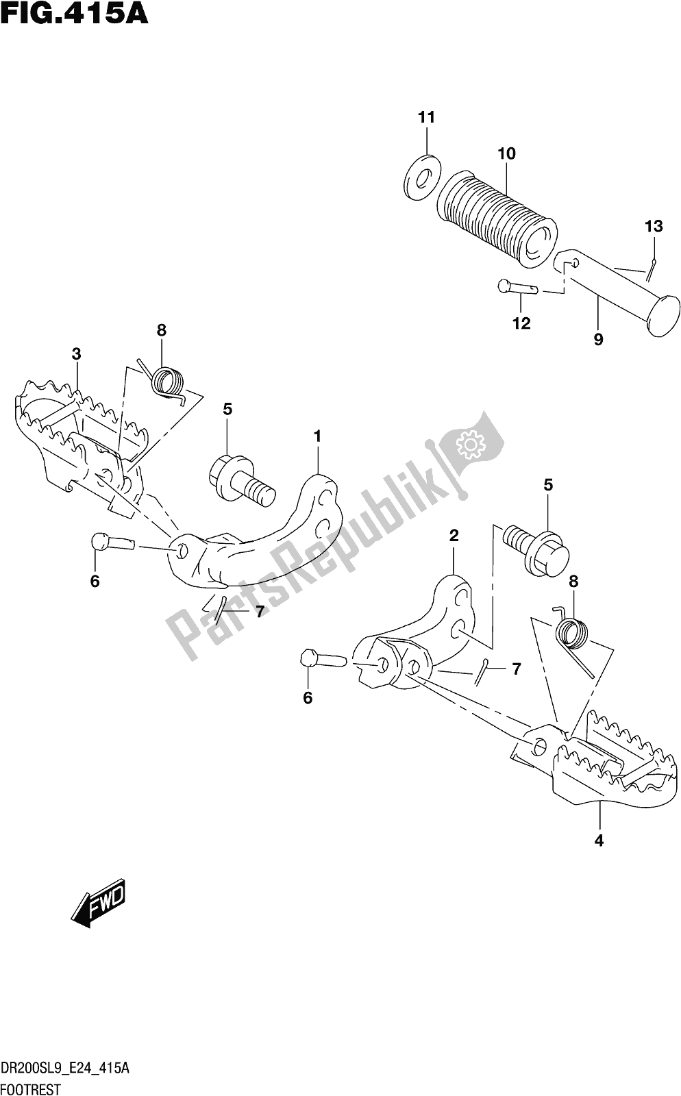 All parts for the Fig. 415a Footrest of the Suzuki DR 200S 2019