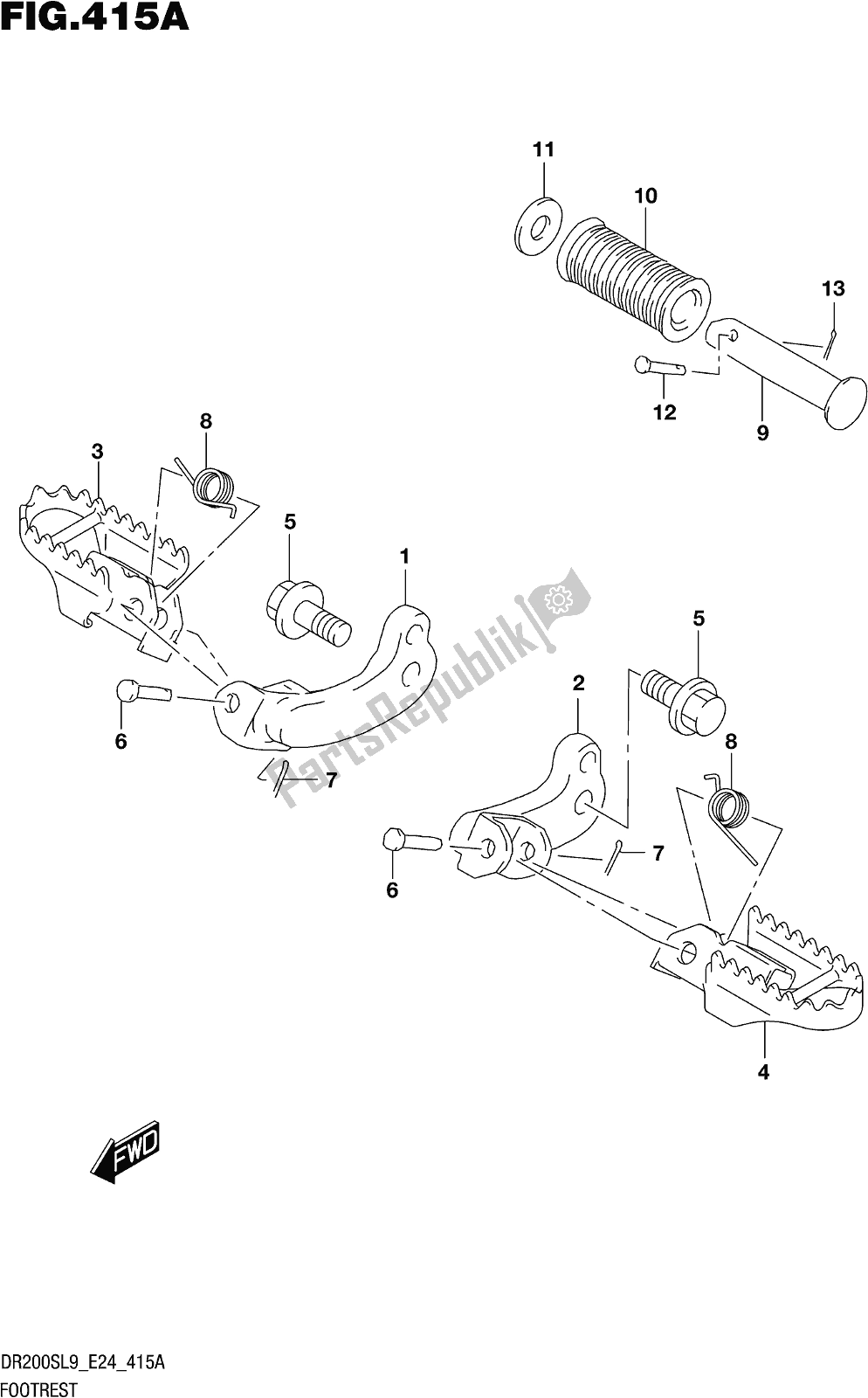 All parts for the Fig. 415a Footrest of the Suzuki DR 200S 2019