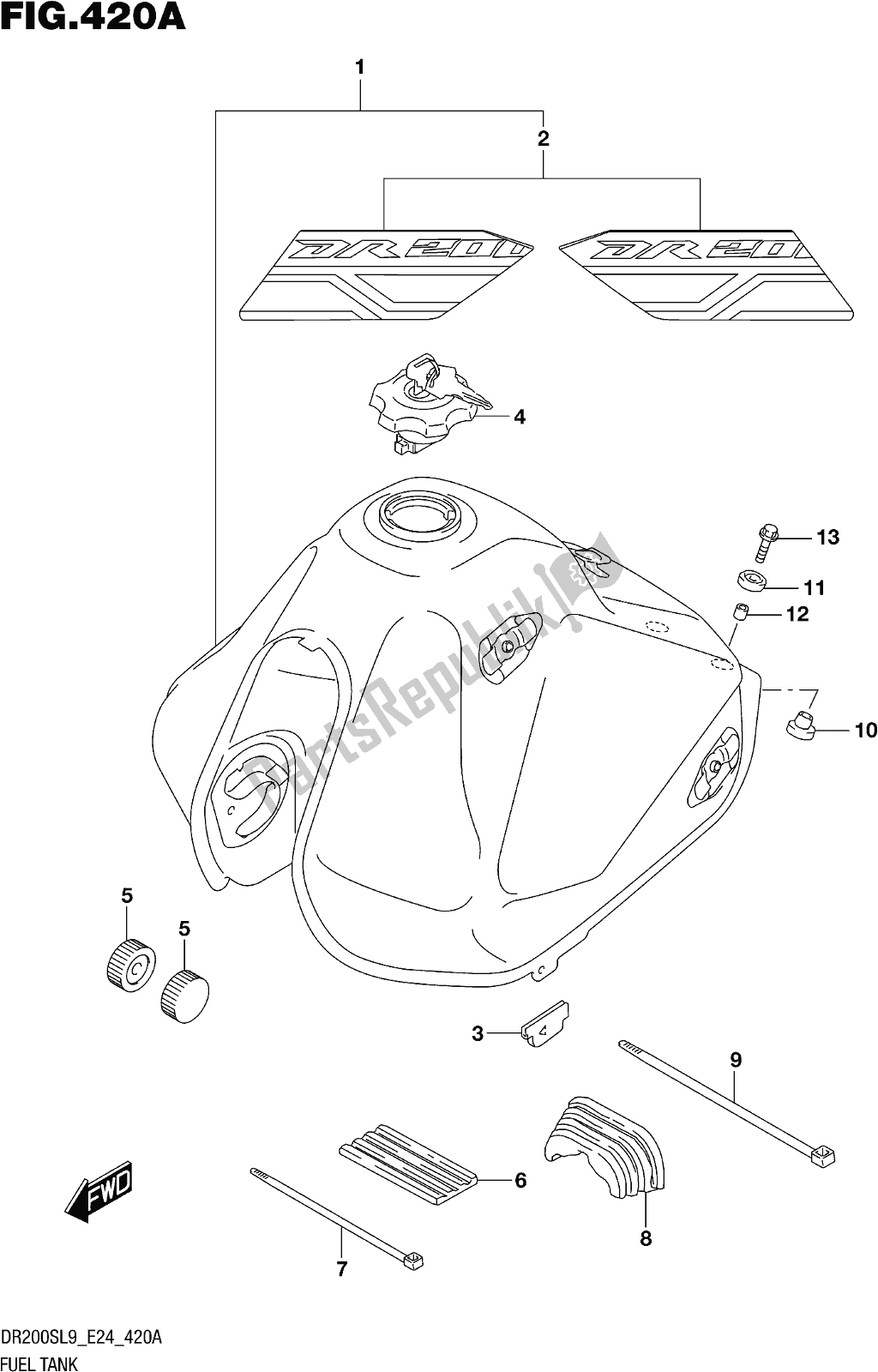 All parts for the Fig. 420a Fuel Tank of the Suzuki DR 200S 2019