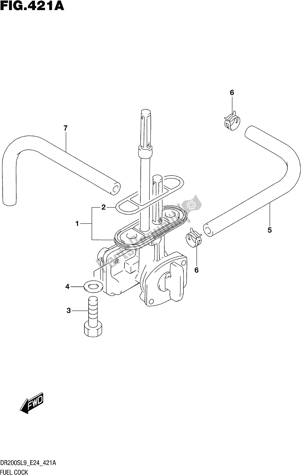 All parts for the Fig. 421a Fuel Cock of the Suzuki DR 200S 2019