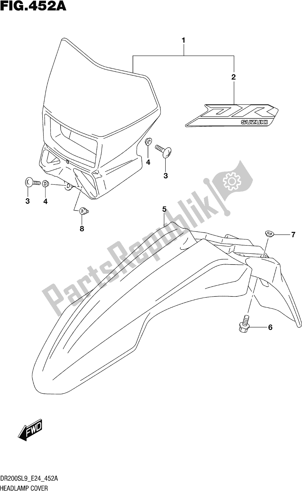 All parts for the Fig. 452a Headlamp Cover of the Suzuki DR 200S 2019