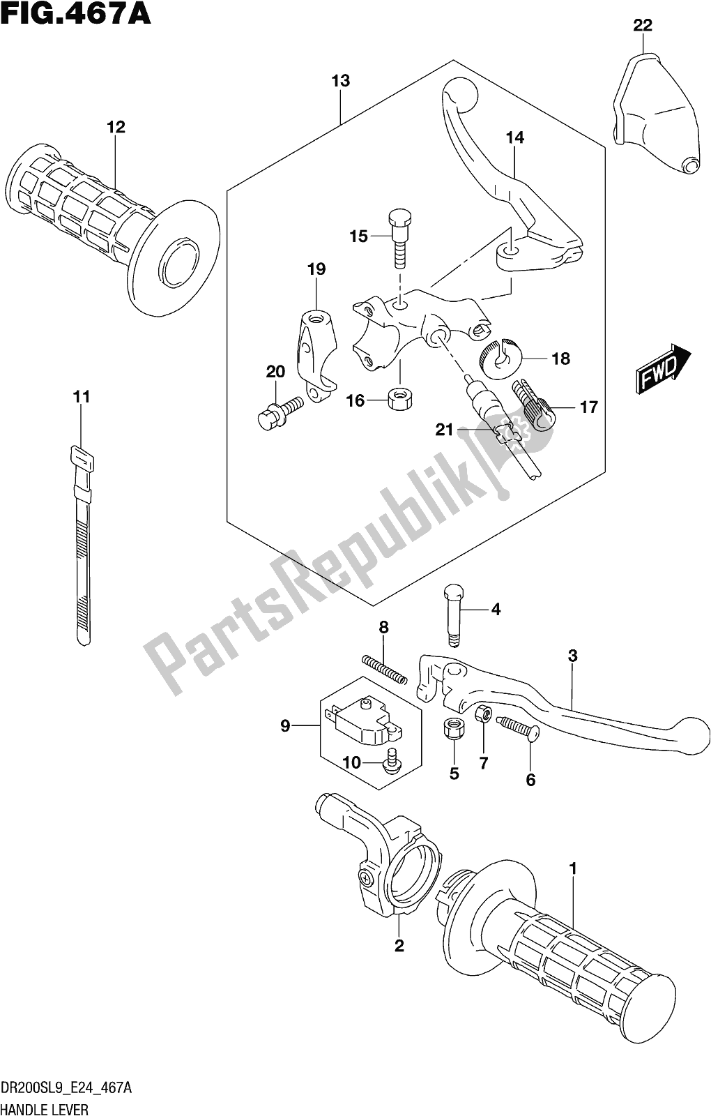 All parts for the Fig. 467a Handle Lever of the Suzuki DR 200S 2019