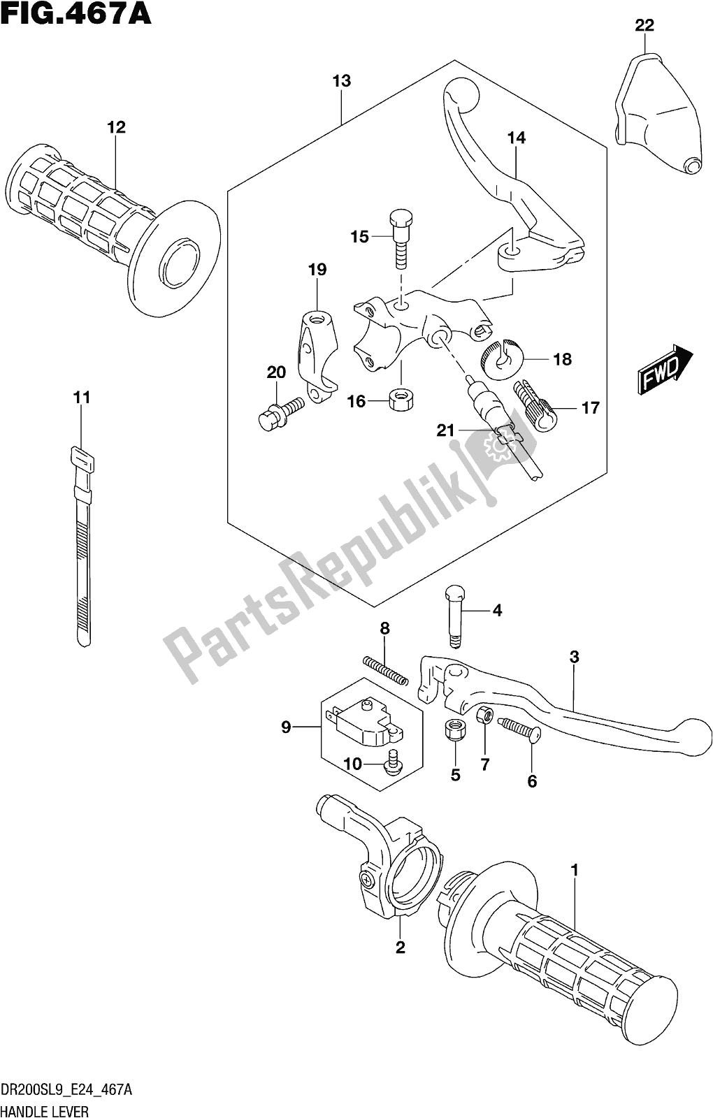 All parts for the Fig. 467a Handle Lever of the Suzuki DR 200S 2019