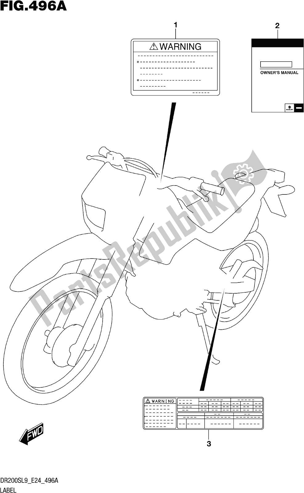 All parts for the Fig. 496a Label of the Suzuki DR 200S 2019
