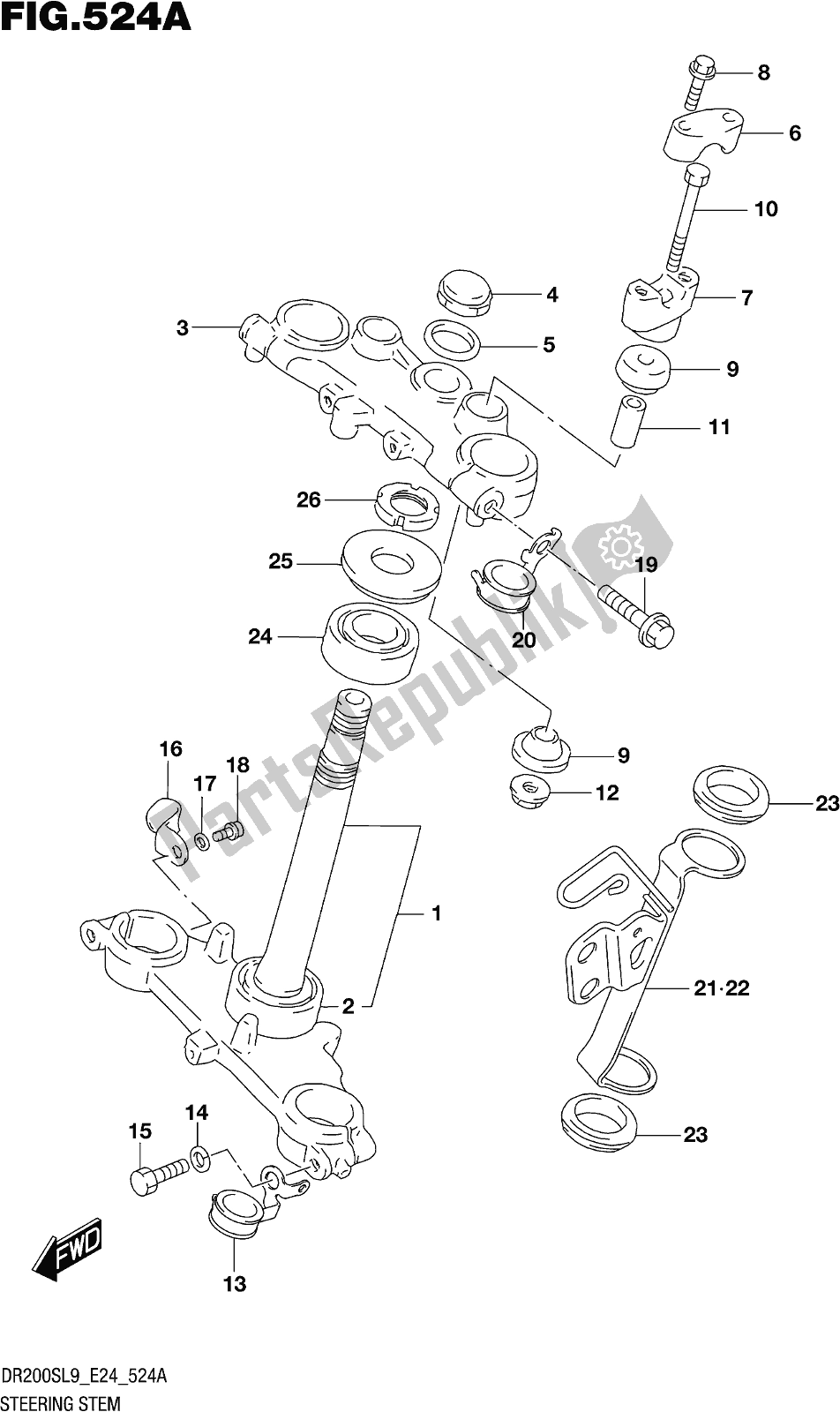 All parts for the Fig. 524a Steering Stem of the Suzuki DR 200S 2019