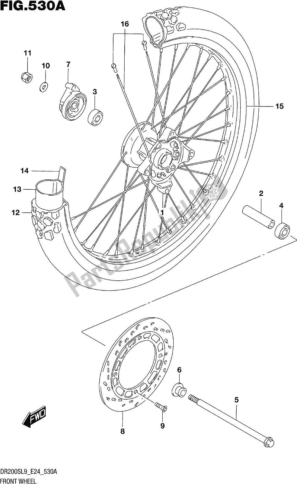 All parts for the Fig. 530a Front Wheel of the Suzuki DR 200S 2019