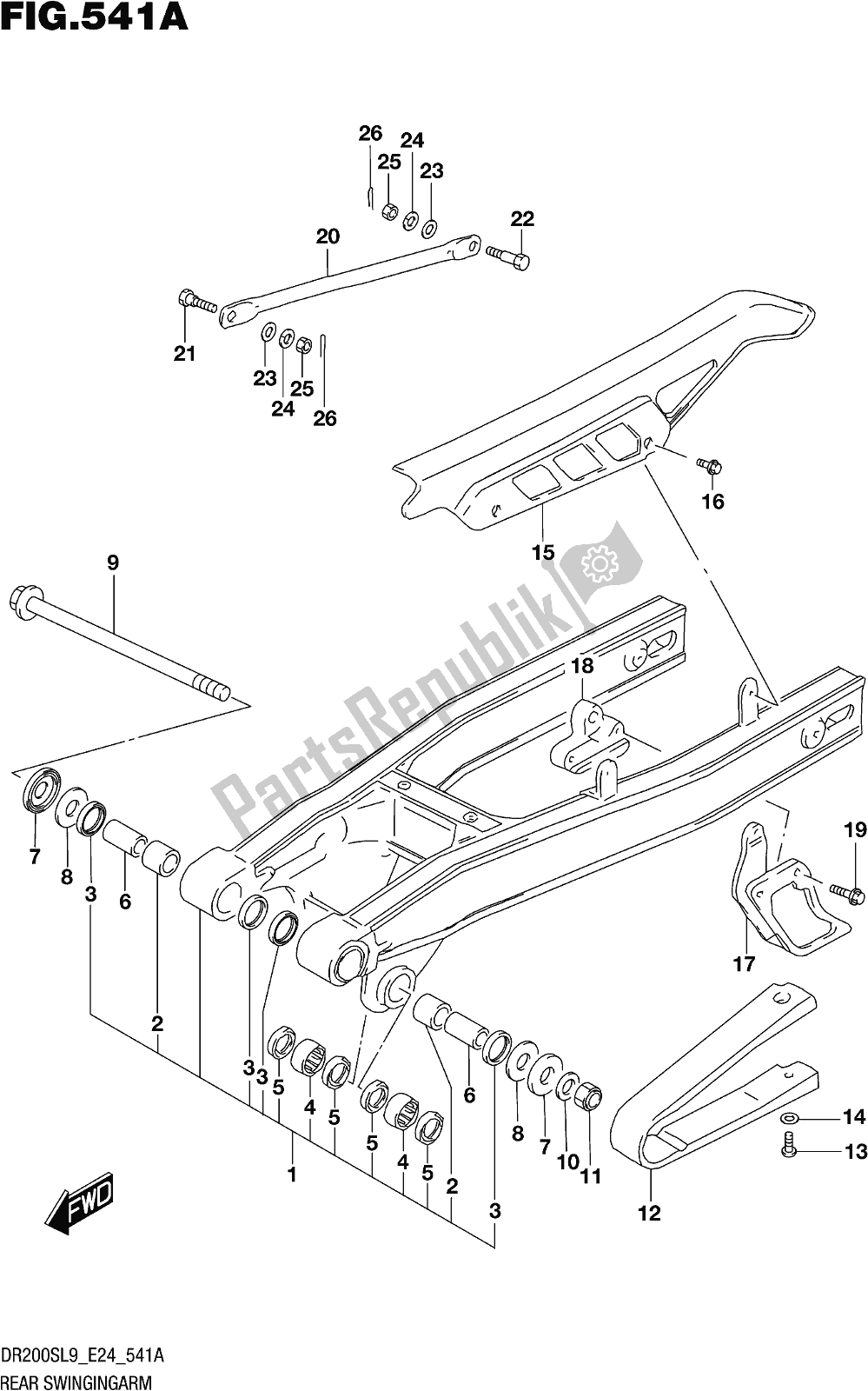 All parts for the Fig. 541a Rear Swingingarm of the Suzuki DR 200S 2019