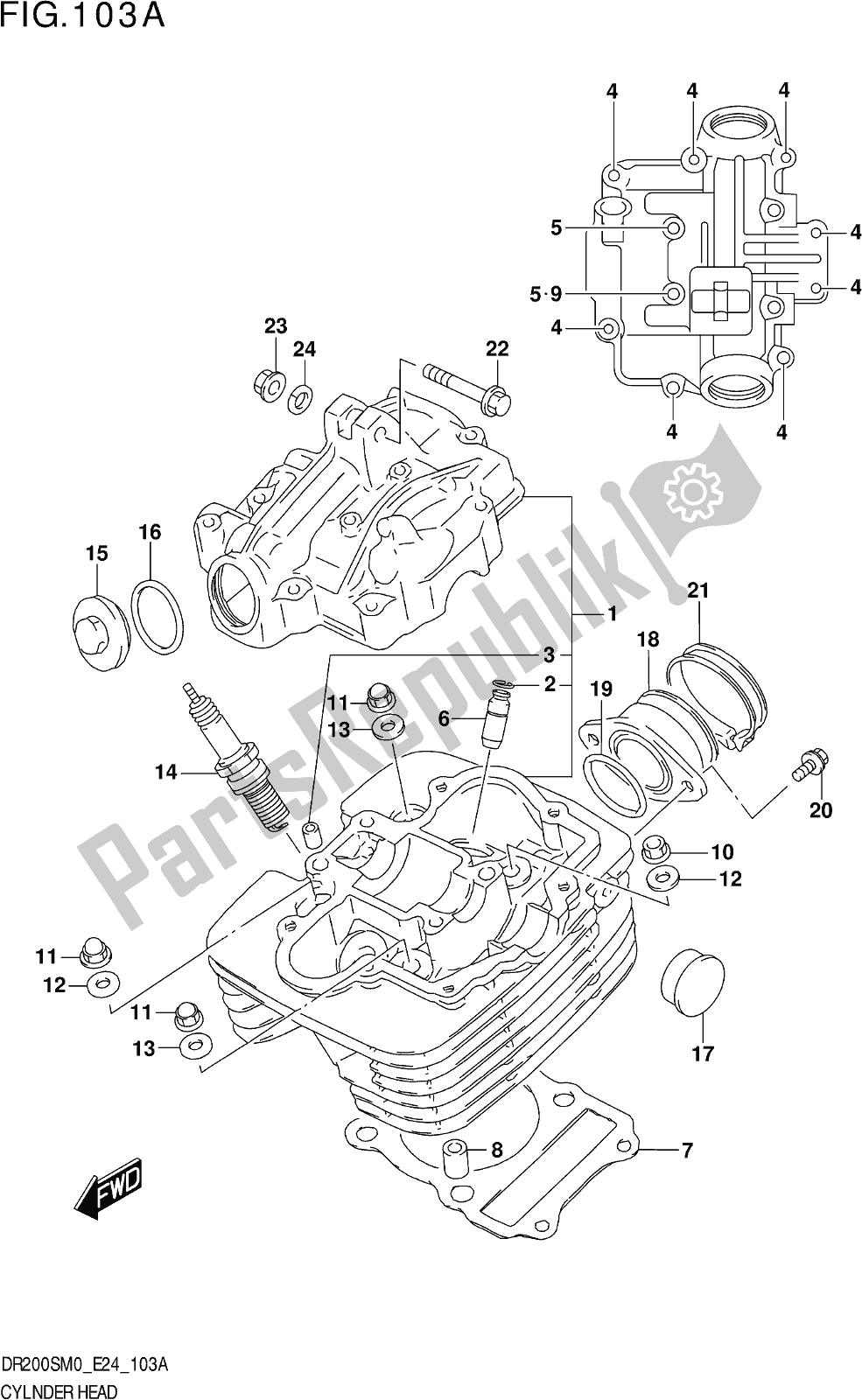 Alle onderdelen voor de Fig. 103a Cylinder Head van de Suzuki DR 200S 2020