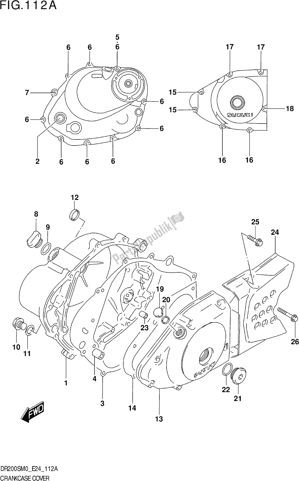 Alle onderdelen voor de Fig. 112a Crankcase Cover van de Suzuki DR 200S 2020