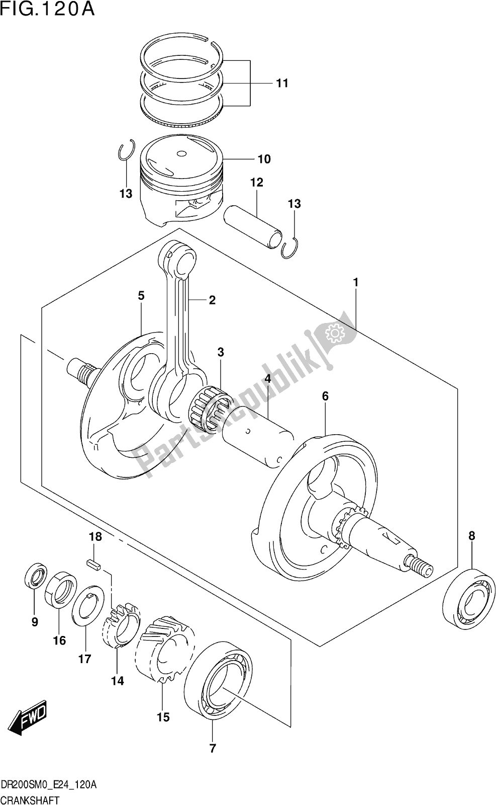 Alle onderdelen voor de Fig. 120a Crankshaft van de Suzuki DR 200S 2020