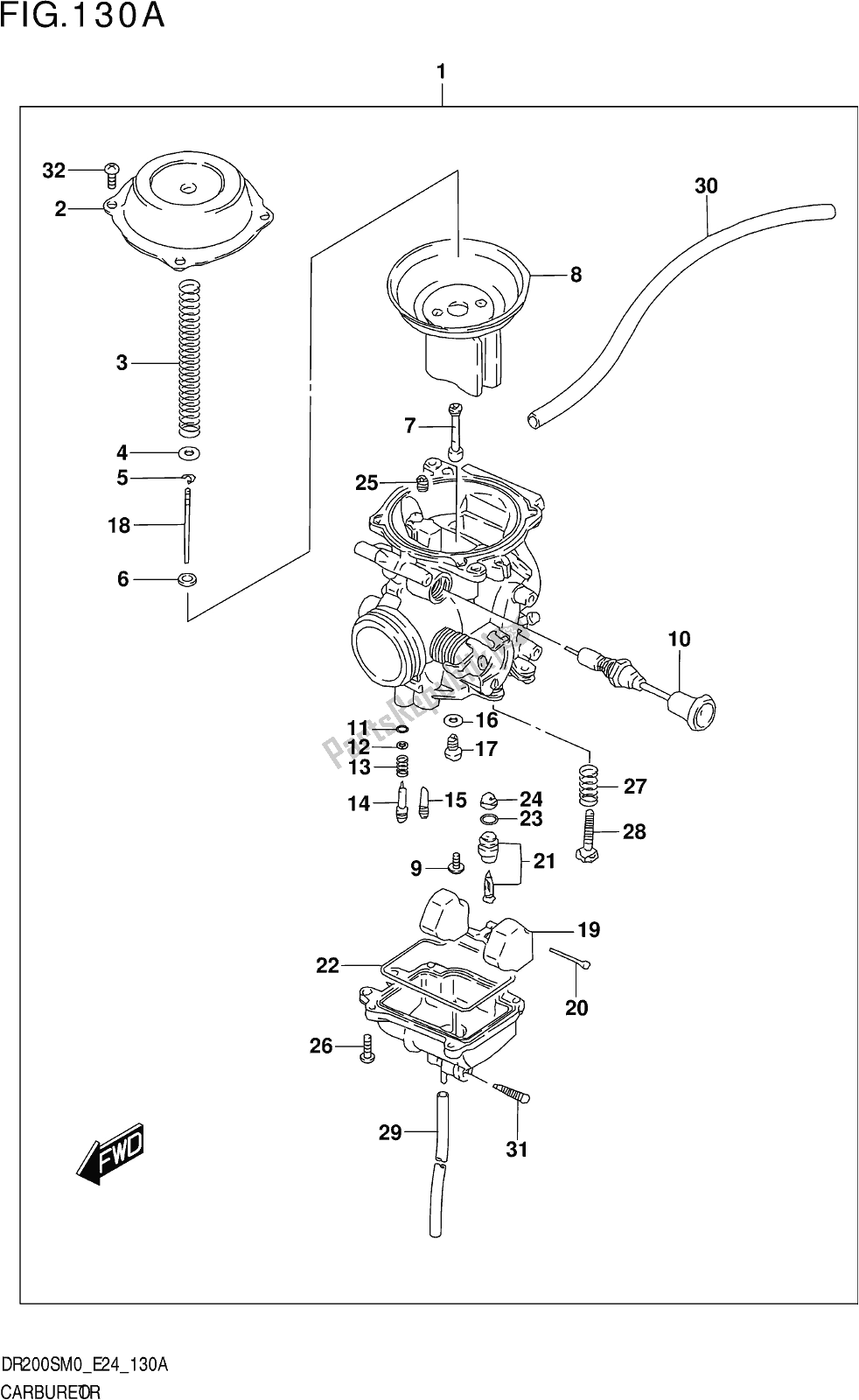 Alle onderdelen voor de Fig. 130a Carburetor van de Suzuki DR 200S 2020