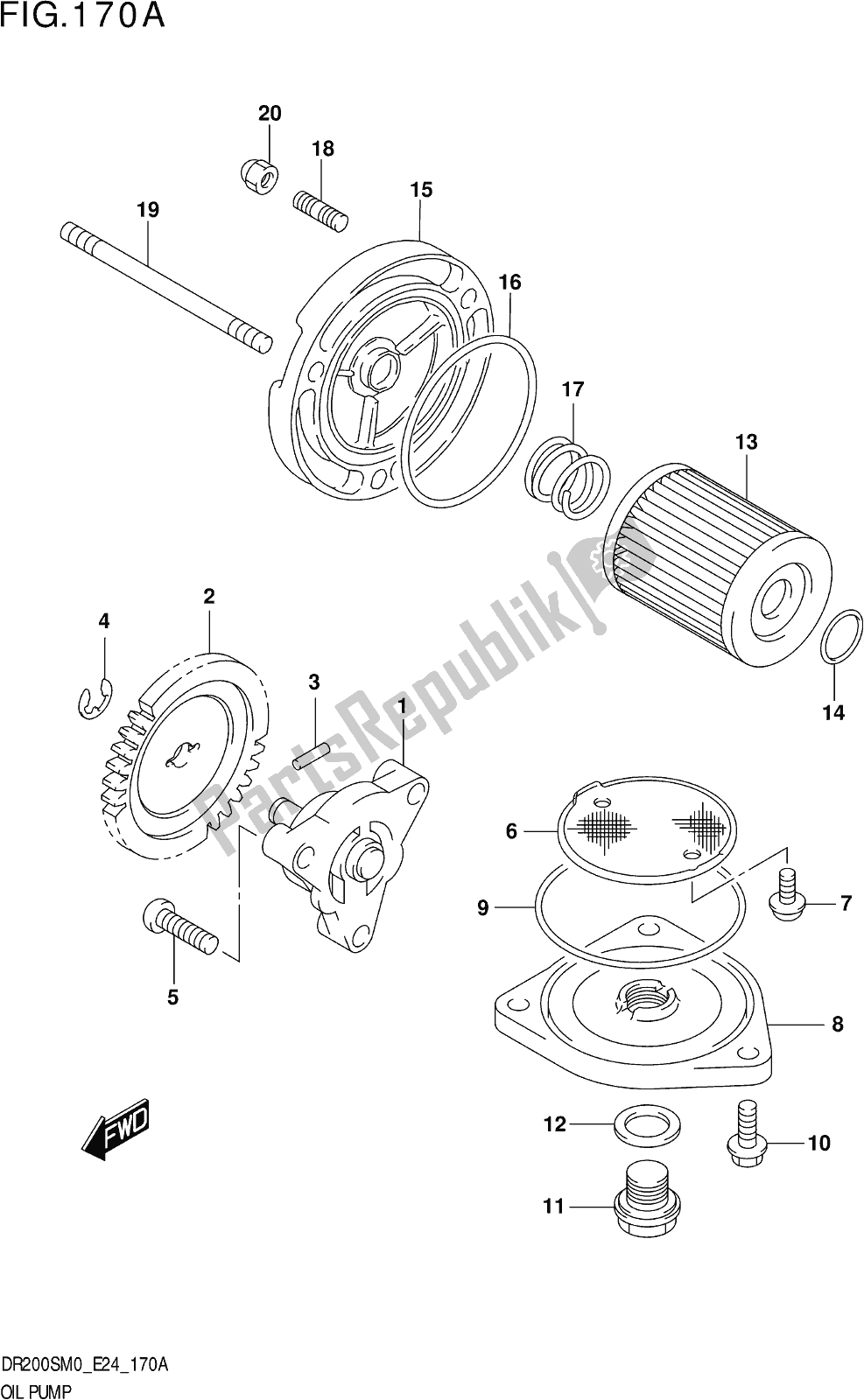 Alle onderdelen voor de Fig. 170a Oil Pump van de Suzuki DR 200S 2020
