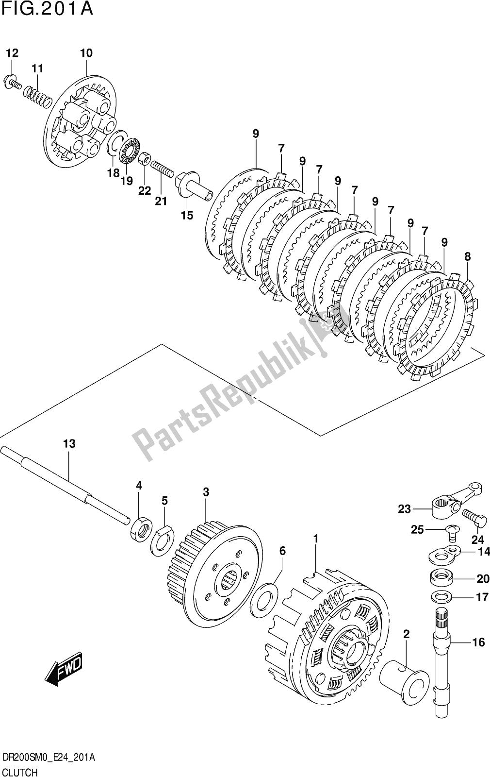 Alle onderdelen voor de Fig. 201a Clutch van de Suzuki DR 200S 2020