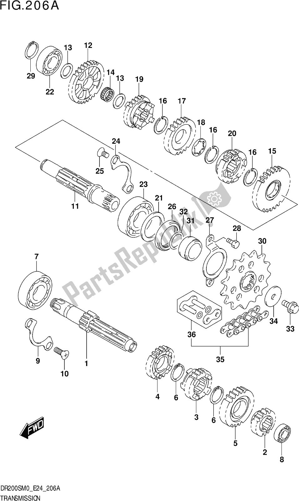 Tutte le parti per il Fig. 206a Transmission del Suzuki DR 200S 2020