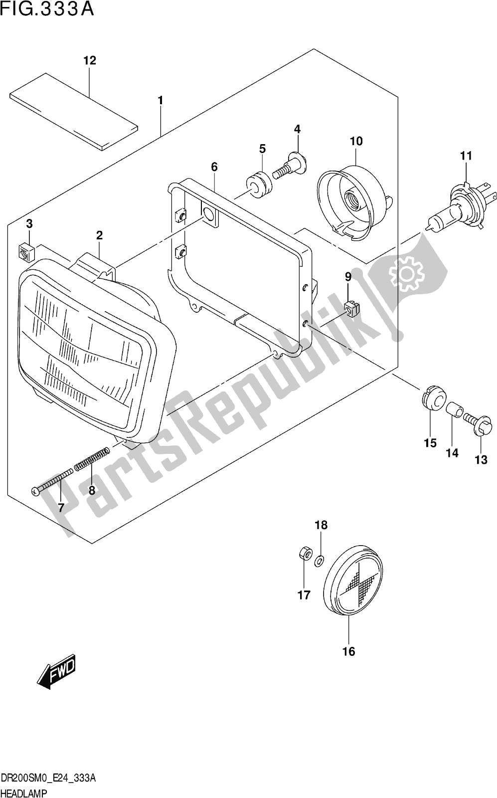 Todas as partes de Fig. 333a Headlamp do Suzuki DR 200S 2020