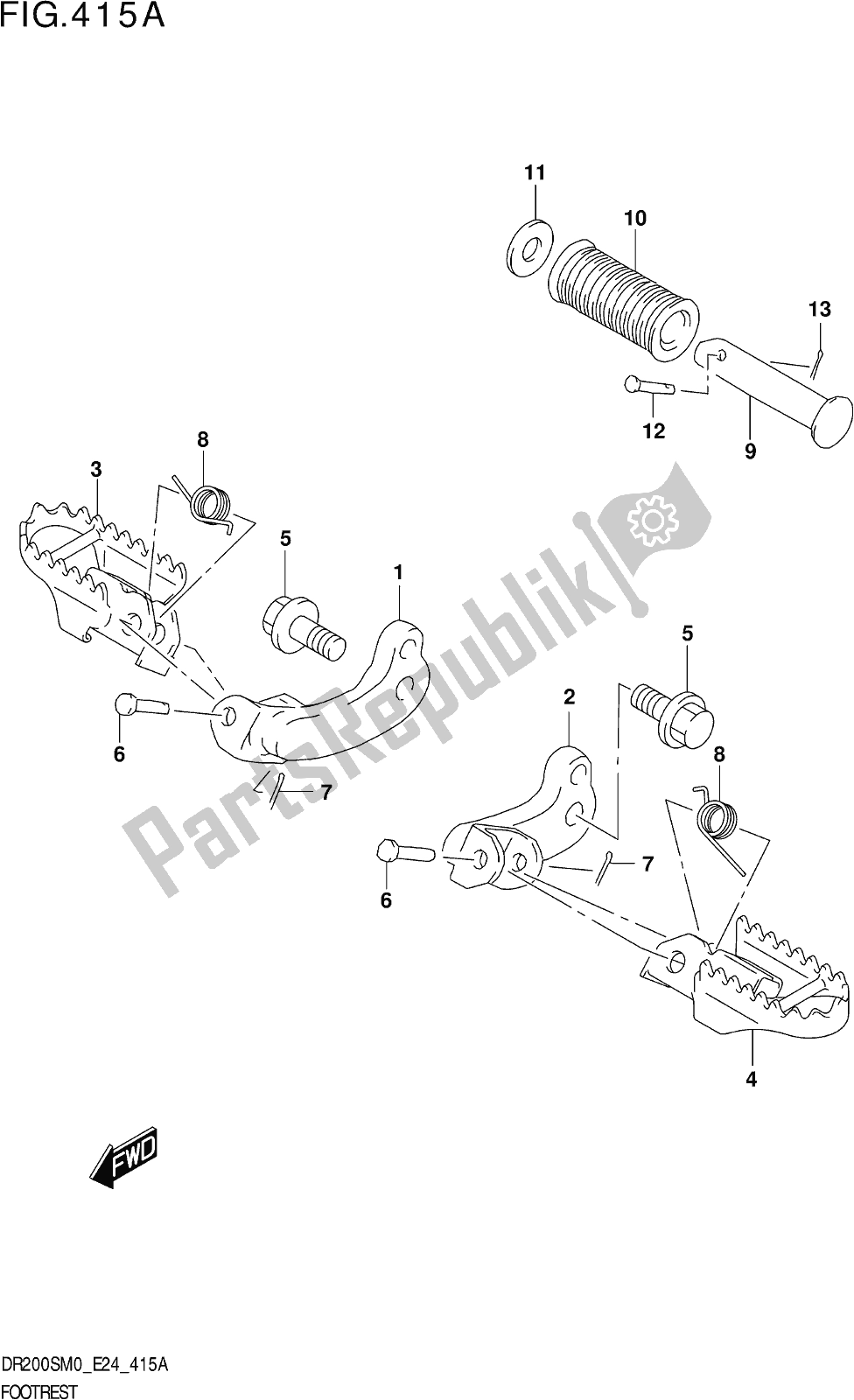 Alle onderdelen voor de Fig. 415a Footrest van de Suzuki DR 200S 2020